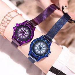 Wristwatches Selling Women Mesh Magnet Buckle Lucky Flower Watch Luxury Ladies Rhinestone Quartz Relogio Feminino