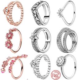 925 Silver Women Fit Pandora Ring Original Heart Crown Fashion Rings Infinite Flower Sparking Zircon Princess Heart Finger