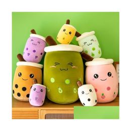 Stuffed Plush Animals Cute Fruit Drink Soft Pink Stberry Milk Tea Cup Boba Toy Foam Pillow Cushion Childrens And Valentines Day Gi Dhazj