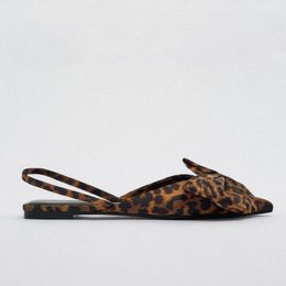 Sandals 2023 Summer Leopard Print Women Pointed Toe Bowknot Flat Fashion Slingback Slip On Shallow