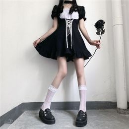 Casual Dresses Japanese Soft Sister Cute Lolita Dress Women Victorian Gothic Slim Party Retro Dark Girls Bandage Maid RH916