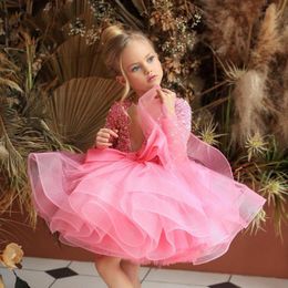 Girl Dresses Girl's Long Sleeve Bow Dress For Princess Party Children Clothing Birthday Wedding Formal Bridesmaid Gown Baby Tutu Clothes