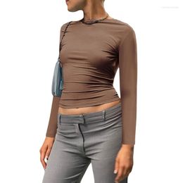 Women's T Shirts Women Fall Round Neck Long Sleeve Cropped T-Shirts Sexy Cutout Backless Solid Color Bodycon Slim Fit Pullover Blouse Top