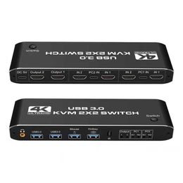 Kvm dualscreen switcher twoin twoout hdmi extended replication 4k 60hz Ultra clear audio with 3.5 headphone hole