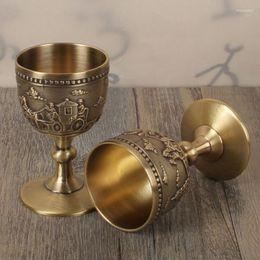 Wine Glasses European Carving Pattern Vintage Castle Classical Metal Whiskey Cup Handmade Small Goblet Household Copper Glass Bar Tool