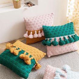 Pillow Boho Style Cover 45x45cm Tassles Decoration Knit Patched Color Soft Home For Living Room Bedroom