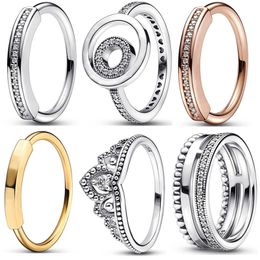 925 Silver Women Fit Pandora Ring Original Heart Crown Fashion Rings Rose Gold Pave Tiara Crown Signature