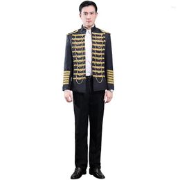 Men's Suits Blazer Casual Men's Rince Style Suit Jacket Inlaid With Metal Chain Epaulettes Buttonless Banquet Party Cosplay Court Army