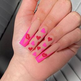 False Nails 24pcs Wearable Fake Pink Valentine's Day Long Ballet Love Lipprint Nail Full Cover Acrylic Tip Diy Manicure Tools