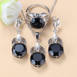 Necklace Earrings Set Unique Black Cubic Zirconia Punk Costume Chunky Big For Women And Stud