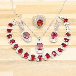 Necklace Earrings Set XUTAAYI Red Cubic Zirconia Silver For Women Bracelet Rings Pendant Christmas Gift