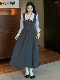 Casual Dresses Gaganight Women French Vintage Splice Doll Neck Dress Women's Spring 2023 Temperament Waist Slimming A Line Long