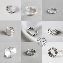 Vintage Silver Colour Metal Punk Letter Open Rings Design Finger Ring for Women men Party Jewellery Gifts LETTER