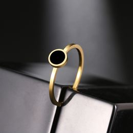 Stainless Steel Rings Fashion Trendy OL Style Anniversary Black Round Stone Ring For Women Jewellery Party Wedding Girls Gifts