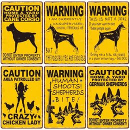 Warning Dog Metal Tin Signs Vintage Poster Beware of Dog Retro Tin Plates Wall Stickers for Garden Family House Door Decoration custom signs outdoor metal 30X20CM w01