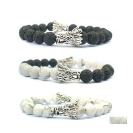 Beaded Strands 10Pc/Set 8Mm Howlite Beads Antique Energy Yoga Bead Hand Weaving Dragon Bracelet For Gift Women Custom Jewellery Drop Dhtgz