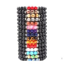 Charm Bracelets Vairous Colours Natural Black Lava Stone Beads Elastic Bracelet Essential Oil Diffuser Volcanic Rock Beaded Hand Stri Dhco8