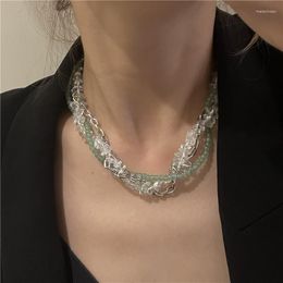 Chains European And American Ins Style French Entry Lux Multi-Layer Twin Clavicle Chain Handmade Crystal Green Tourmaline Stone Short