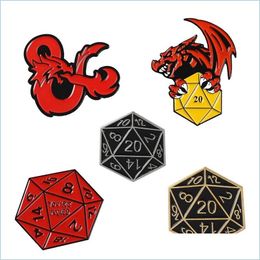 Cartoon Accessories D Game Enamel Pins Monster Dragons Destny Dice Brooches Shirt Lapel Bag Animal Badge Jewellery Gift For Friends Fa Dhfry