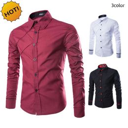 Men's Dress Shirts Fashion Spring Man Long Sleeve Shirt Leisure Wear Walk Grid Line Evening