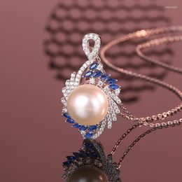 Chains S925 Sterling Silver High Carbon Diamond Cut Pearl Necklace Inlaid With Blue Gemstone Pendant For Free Delivery