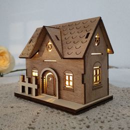 Wooden luminous log cabin decoration small house home holiday crafts decoration