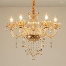 Chandeliers French Elegant And Gorgeous Room Decoration Crystal Pendent Lights Modern Romantic Wedding Champagne Colour Glass Chandelier