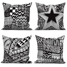 Pillow Black Star Geometric Pattern Pillowcase Polyester Sofa Throw Decorative Cover Living Room Home Bed Car Decor