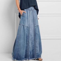 Skirts TEELYNN Oversize Bohemian Denim Maxi for Women Cotton Loose Summer Falda Lady 5XL Boho Vintage Long Jean Skirt 230303