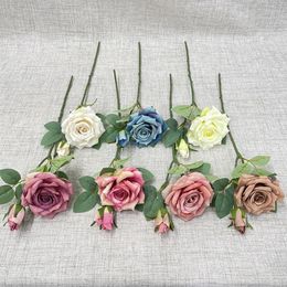 Decorative Flowers Home Bedroom Decoration 5pcs Silk Rose Flower Branch Simulation Peony Flore Bouquet Wedding Decor Display Fake