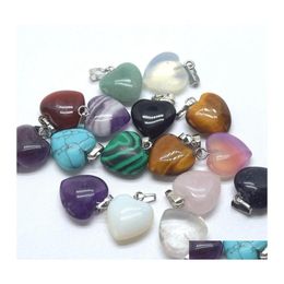 Pendant Necklaces 15Mm Heart Chakra Stone Healing Rose Crystal Reiki Charms For Necklace Diy Jewelry Making Amethyst Quartz Drop Del Dhjsr