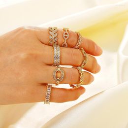 Cluster Rings Amaiyllis 18K Gold Multi-Style Fashion Vintage Geometric Open Ring Pave Setting Zircon Index Finger JewelryCluster Eloi22