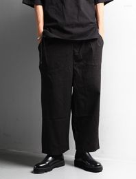 Men's Pants Men's Trousers Trend Fashion Casual Chinese Style Straight Tube Linen Wide Leg Elastic Waist Cotton Capris