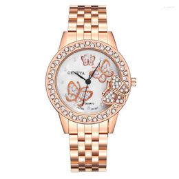 Wristwatches Women Rose Gold Diamond Butterfly Bracelet Watches Luxury Waterproof Quartz Rhinestone Geneva Wrist Relogio FemininoWristwatche