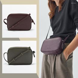 Evening Bags MOOQDAAX 2023 Genuine Leather One Shoulder Small Square Wild Solid Colour Simple Casual Ladies Camera Bag Crossbody