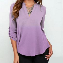 Women's Blouses 2023 Summer Spring Casual Blouse Women Top And Shirt Long Sleeve Purple Turn-down Collar Chiffon