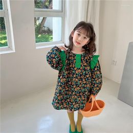 Girl Dresses Girls' Flounced Sleeve Dress 2023 Spring Korean Style Baby Children Mori Long Floral Princess Fashion