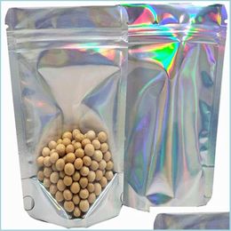 Packing Bags Resealable Stand Up Zipper Aluminum Foil Pouch Plastic Holographic Smell Proof Bag Food Storage Packaging Drop Delivery Dhmpa