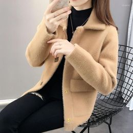 Women's Jackets Coat Women's 2023 Winter Korean Version Imitation Mink Velvet Suit Collar Long Sleeve Pocket Loose Fairy Cardigan Jacket