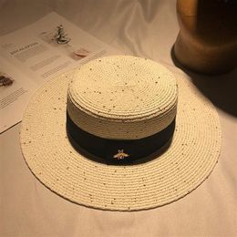 Little bee flat hat women's spring and summer jazz wide-brimmed straw hat Internet celebrity outing sun protection hat British top hat