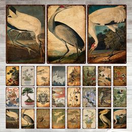 Crane Metal Tin Sign Vintage Poster Animals Landscape Painting Retro Plates Wall Stickers Man Cave For Bar Pub Dining Room Home personalized Tin Sign Size 30X20CM w01