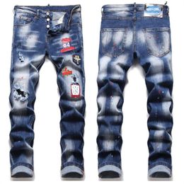New 2023 Fashion Designer Mens Jeans Badge Rips Stretch Black Jeans Men's Fashion Slim Fit Washed Motocycle Denim Pants Panelled Hip HOP Trousers Wholesale