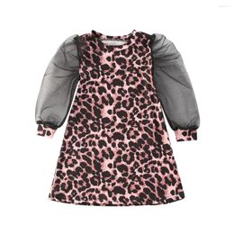Girl Dresses CitgeeSummer 1-6Y Kid Baby Girls Dress Leopard Print Long Lace Puff Sleeve Knee Length A-Line