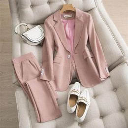 Women's Two Piece Pants Pink Small Blazer Female 2023 Spring And Autumn Suit Fashion Temperament Office Lady Trousers Elegant Two-piece