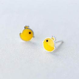 Stud Earrings MloveAcc S925 Sterling Silver Cute Yellow Chick Animal Jewellery Crown Chicken For Women Girl Princess