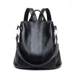 School Bags The First Layer Of Cowhide College Style Organ Opening Leather Ladies Backpack Casual Anti-theft Travel Genuine Rucksack