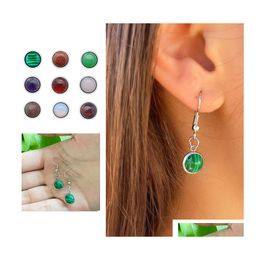 Charm 12Mm Bohemian Healing Natural Stone Charms Dangle Earrings For Women Cute Mixed Color Stainless Steel Gemstone Earings Jewelry Dhqzn