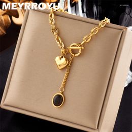 Pendant Necklaces MEYRROYU 316L Stainless Steel Heart Black Stone Necklace For Women Golden Jewellery Party Gift Bijoux Acier Inoxidable