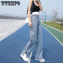 Women's Jeans Woman Cargo Pants Female Elastic High Waist Split Fashion Loose Blue Denim Trousers Joggers Women Vintage Streetwear