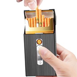 Cigarette Case With Lighter 20pcs Capacity Thin Cigarette Storage Box Tobacco Holder USB Charging Lighter Smoking Accessories